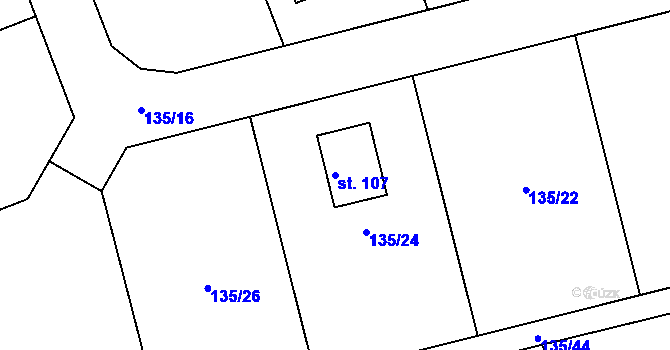 Parcela st. 107 v KÚ Drnov, Katastrální mapa