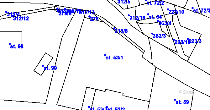 Parcela st. 53/1 v KÚ Drnov, Katastrální mapa