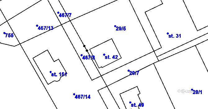 Parcela st. 42 v KÚ Luníkov, Katastrální mapa