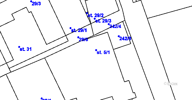 Parcela st. 5/1 v KÚ Luníkov, Katastrální mapa
