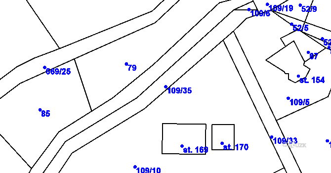 Parcela st. 109/35 v KÚ Žižice, Katastrální mapa