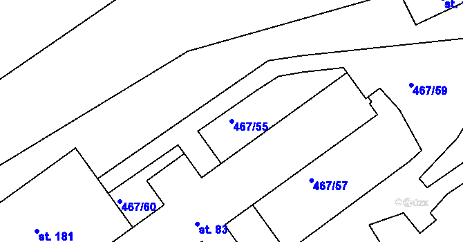 Parcela st. 467/55 v KÚ Žižice, Katastrální mapa