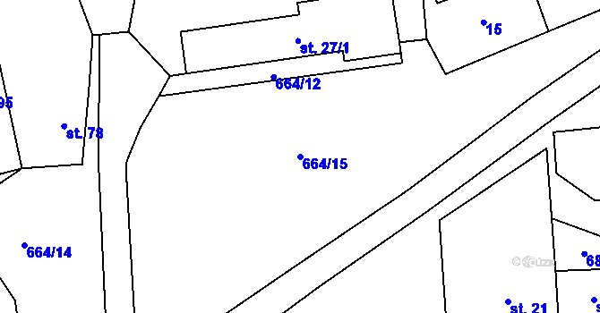 Parcela st. 664/15 v KÚ Žižice, Katastrální mapa