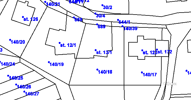Parcela st. 13/1 v KÚ Žižice, Katastrální mapa