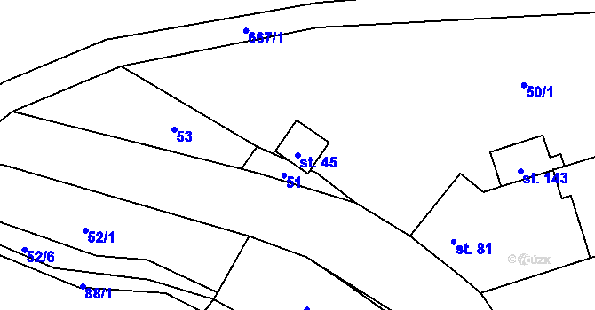 Parcela st. 45 v KÚ Žižice, Katastrální mapa