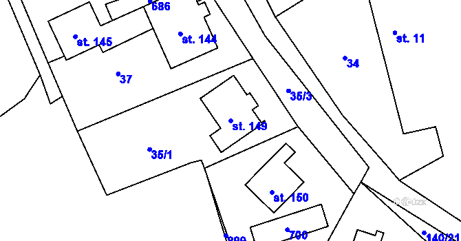 Parcela st. 149 v KÚ Žižice, Katastrální mapa