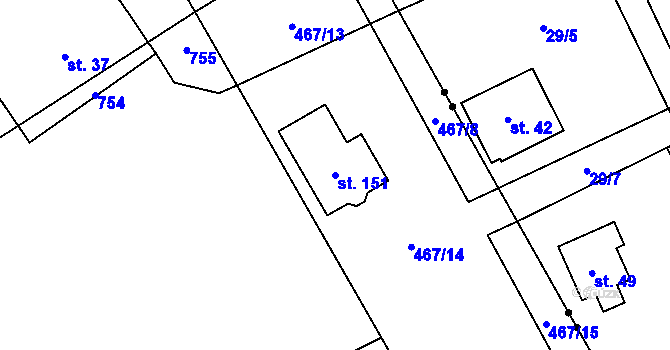 Parcela st. 151 v KÚ Žižice, Katastrální mapa