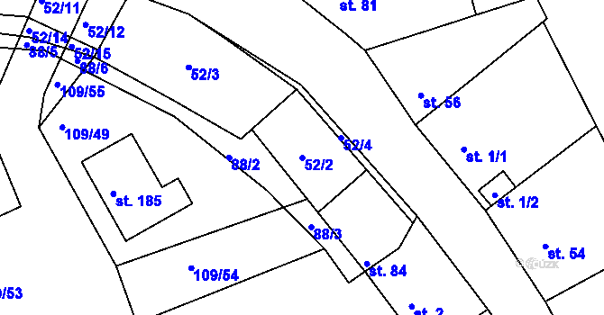 Parcela st. 52/2 v KÚ Žižice, Katastrální mapa