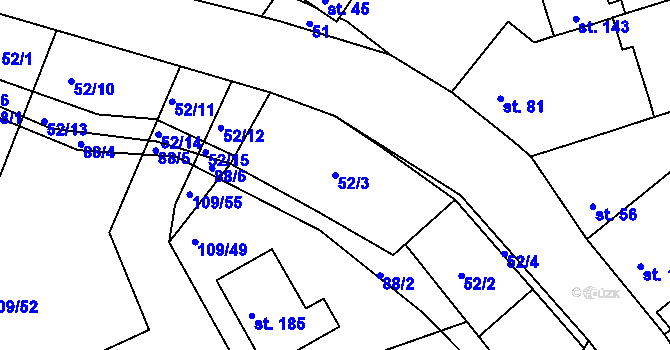 Parcela st. 52/3 v KÚ Žižice, Katastrální mapa