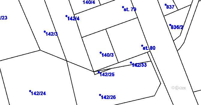 Parcela st. 140/3 v KÚ Žižice, Katastrální mapa