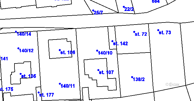 Parcela st. 140/10 v KÚ Žižice, Katastrální mapa