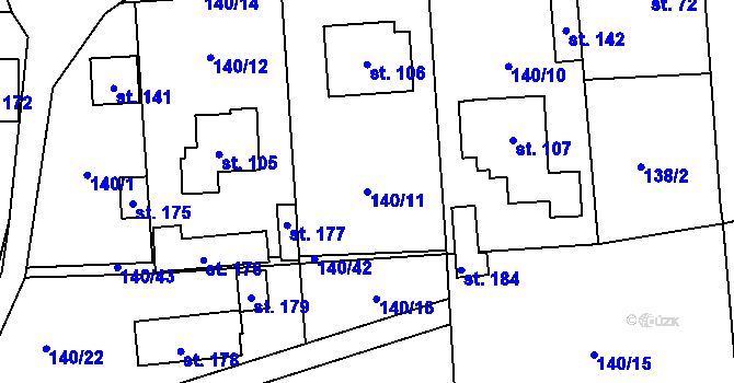 Parcela st. 140/11 v KÚ Žižice, Katastrální mapa