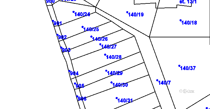 Parcela st. 140/28 v KÚ Žižice, Katastrální mapa