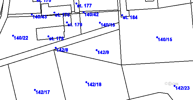 Parcela st. 142/9 v KÚ Žižice, Katastrální mapa