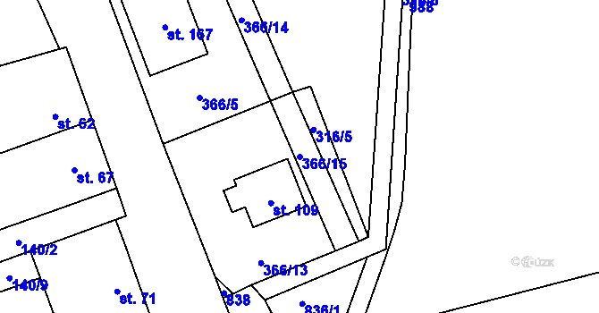 Parcela st. 366/15 v KÚ Žižice, Katastrální mapa