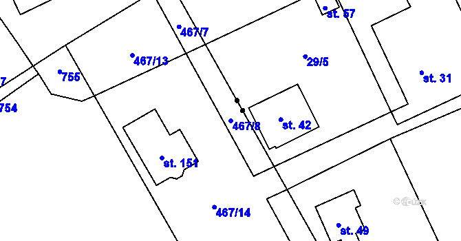 Parcela st. 467/8 v KÚ Žižice, Katastrální mapa
