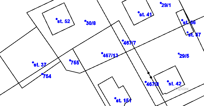 Parcela st. 467/13 v KÚ Žižice, Katastrální mapa