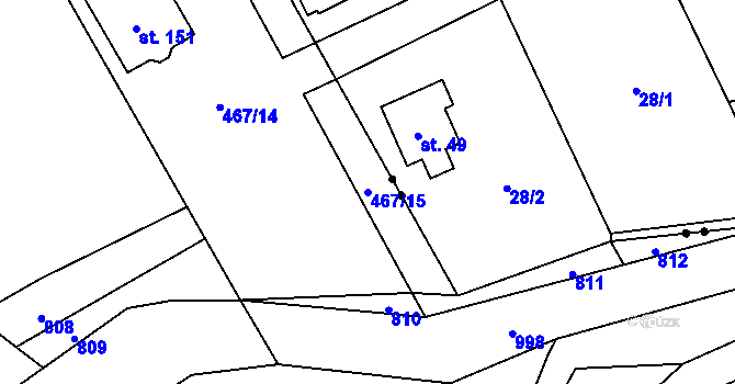 Parcela st. 467/15 v KÚ Žižice, Katastrální mapa
