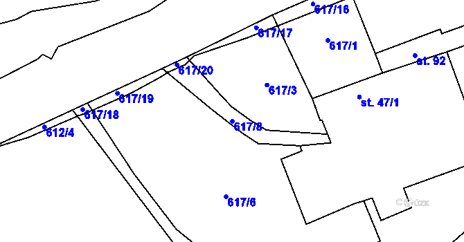 Parcela st. 617/8 v KÚ Žižice, Katastrální mapa