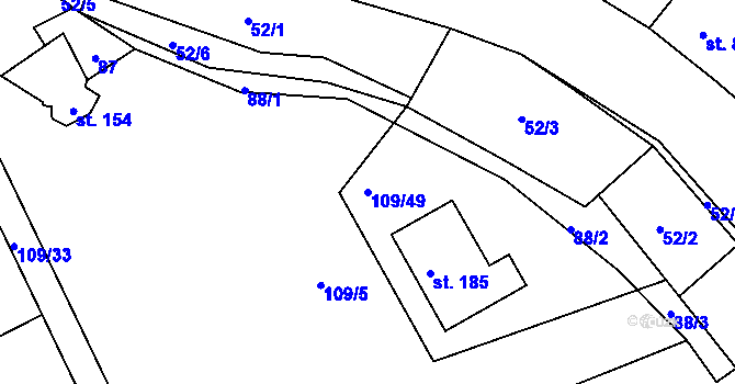 Parcela st. 109/49 v KÚ Žižice, Katastrální mapa