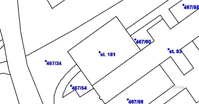 Parcela st. 181 v KÚ Žižice, Katastrální mapa