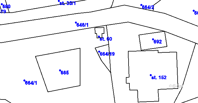 Parcela st. 664/19 v KÚ Žižice, Katastrální mapa