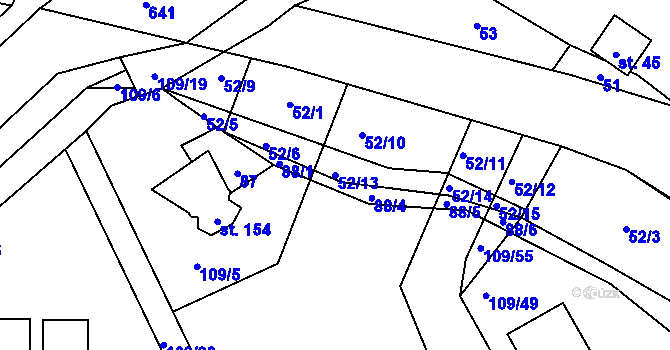 Parcela st. 52/13 v KÚ Žižice, Katastrální mapa