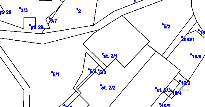 Parcela st. 2/1 v KÚ Macourov, Katastrální mapa