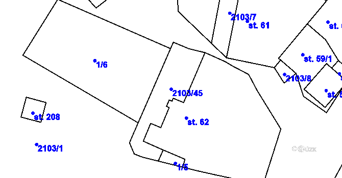 Parcela st. 2103/45 v KÚ Žižkovo Pole, Katastrální mapa