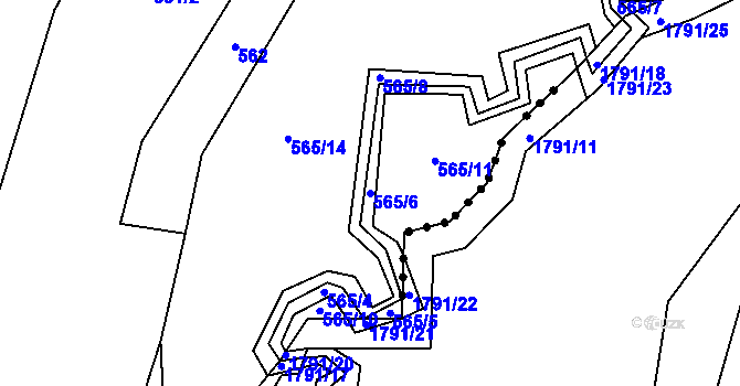 Parcela st. 565/6 v KÚ Žižkovo Pole, Katastrální mapa