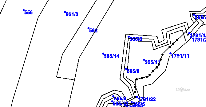 Parcela st. 565/14 v KÚ Žižkovo Pole, Katastrální mapa