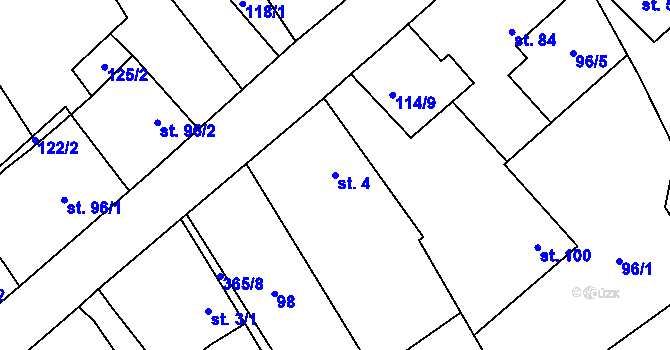 Parcela st. 4 v KÚ Žlebské Chvalovice, Katastrální mapa