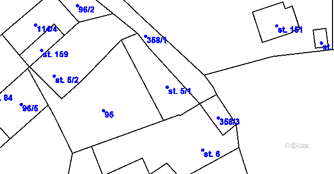 Parcela st. 5/1 v KÚ Žlebské Chvalovice, Katastrální mapa