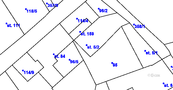 Parcela st. 5/2 v KÚ Žlebské Chvalovice, Katastrální mapa