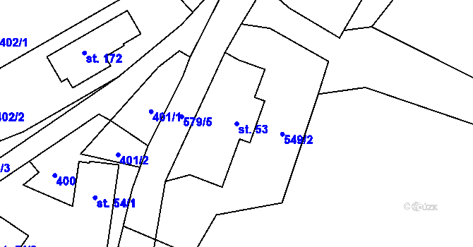 Parcela st. 53 v KÚ Žlebské Chvalovice, Katastrální mapa