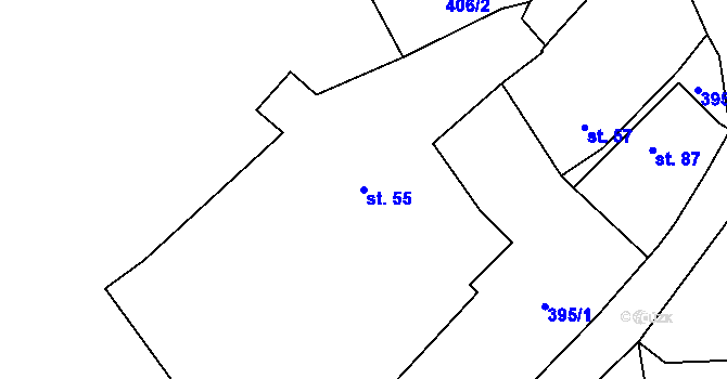 Parcela st. 55 v KÚ Žlebské Chvalovice, Katastrální mapa