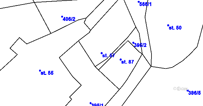 Parcela st. 57 v KÚ Žlebské Chvalovice, Katastrální mapa