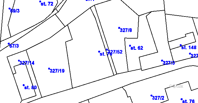 Parcela st. 74 v KÚ Žlebské Chvalovice, Katastrální mapa