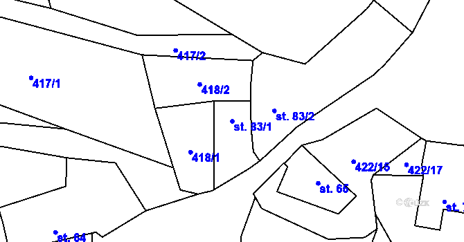 Parcela st. 83/1 v KÚ Žlebské Chvalovice, Katastrální mapa