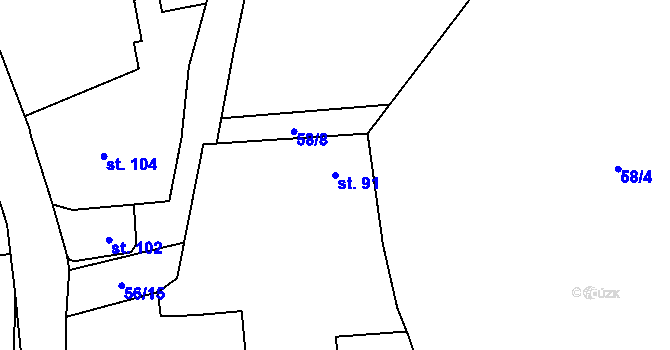 Parcela st. 91 v KÚ Žlebské Chvalovice, Katastrální mapa