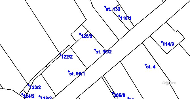 Parcela st. 96/2 v KÚ Žlebské Chvalovice, Katastrální mapa