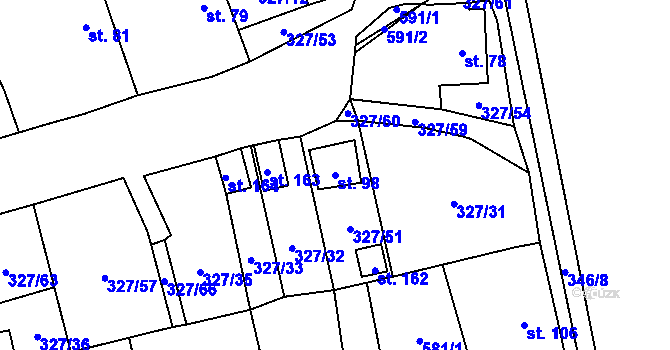 Parcela st. 98 v KÚ Žlebské Chvalovice, Katastrální mapa