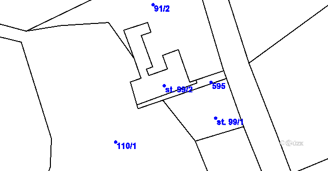 Parcela st. 99/2 v KÚ Žlebské Chvalovice, Katastrální mapa