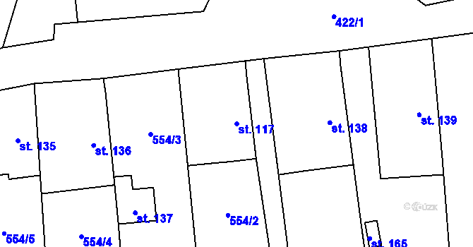Parcela st. 117 v KÚ Žlebské Chvalovice, Katastrální mapa