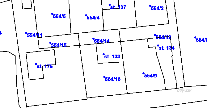 Parcela st. 133 v KÚ Žlebské Chvalovice, Katastrální mapa