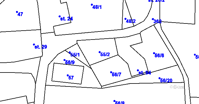 Parcela st. 55/2 v KÚ Žlebské Chvalovice, Katastrální mapa