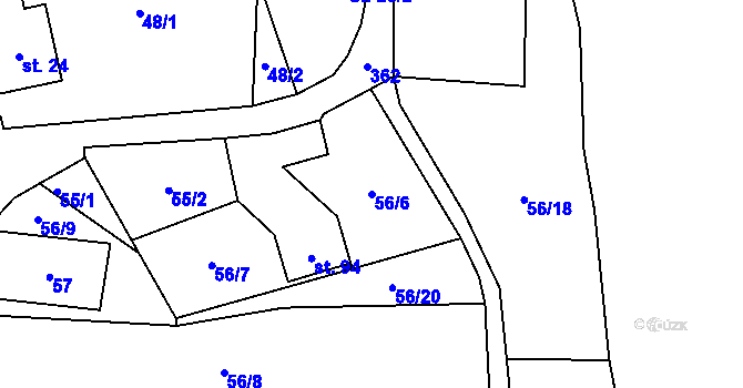 Parcela st. 56/6 v KÚ Žlebské Chvalovice, Katastrální mapa