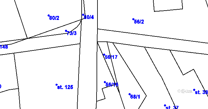 Parcela st. 56/17 v KÚ Žlebské Chvalovice, Katastrální mapa