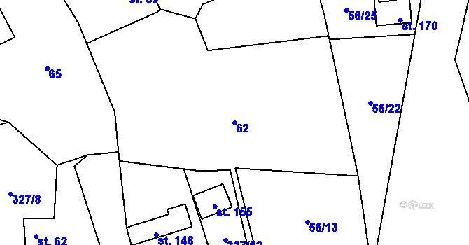 Parcela st. 62 v KÚ Žlebské Chvalovice, Katastrální mapa