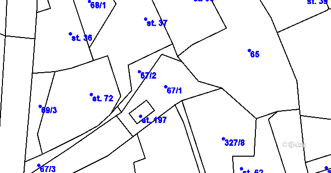 Parcela st. 67/1 v KÚ Žlebské Chvalovice, Katastrální mapa